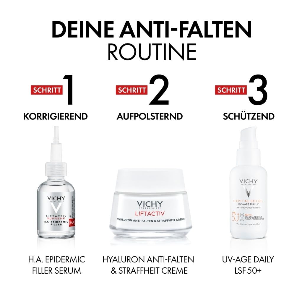 VICHY Straffende Anti-Aging Tagescreme – mit Hyaluron für trockene Haut, Anti-Falten & Aufpolsternd, 50 ml