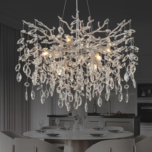 Luxus Kristall-Kronleuchter Silber – Elegante Pendelleuchte, Raindrop Design