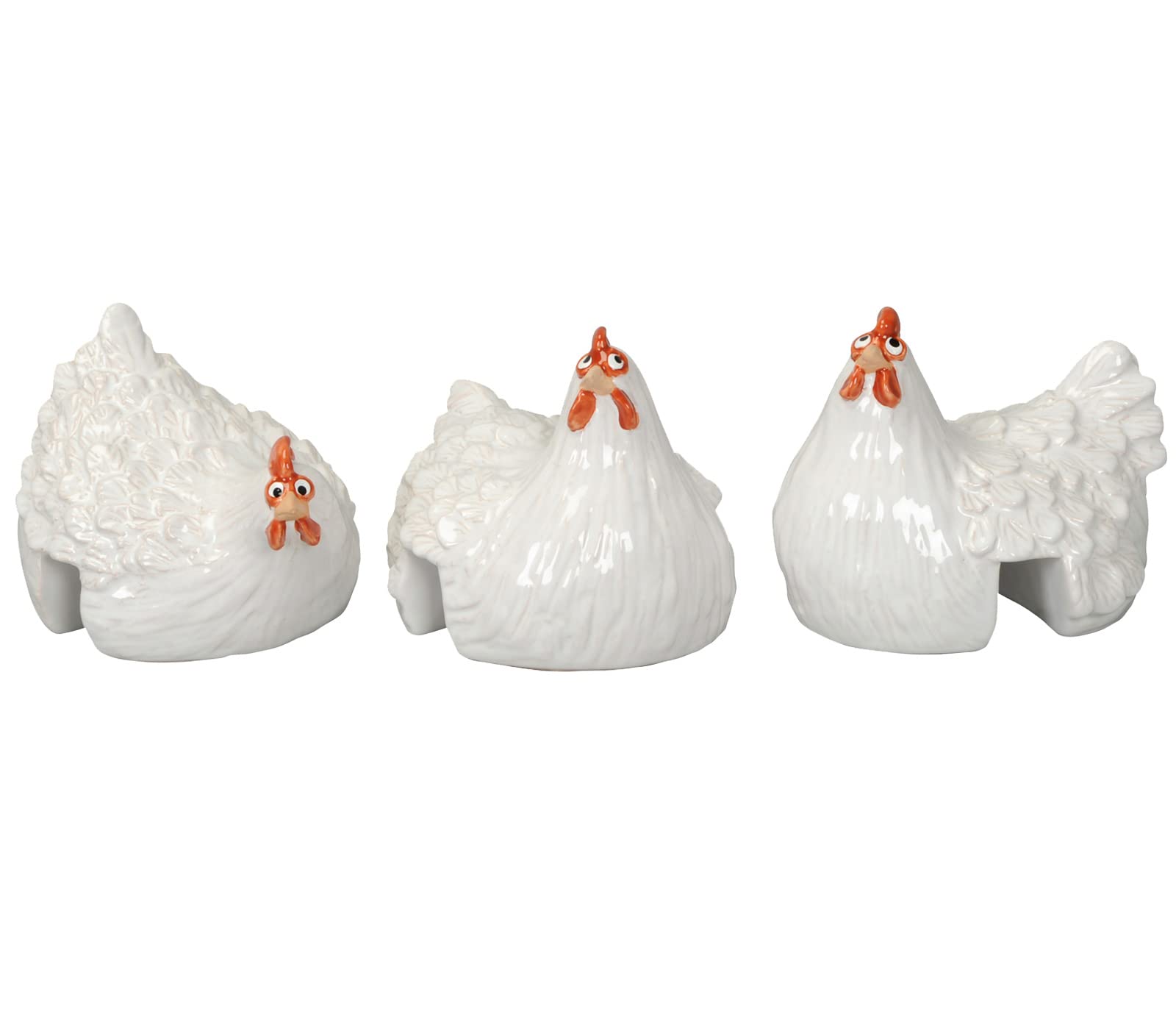Hühner Deko 3er Set Weiß 🤍 Keramik Gartenfiguren für Balkon Terrasse & Garten