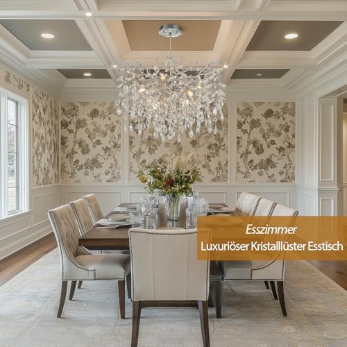 Luxus Kristall-Kronleuchter Silber – Elegante Pendelleuchte, Raindrop Design