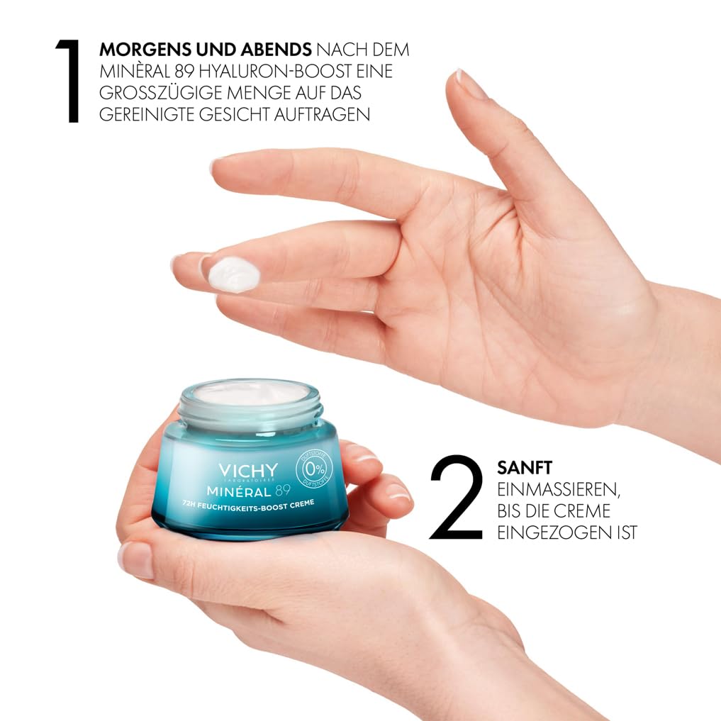 VICHY Minéral 89 Boost Creme – Feuchtigkeitspflege für normale Haut, 72h Hydration, mit Hyaluron & Mineralien, 50 ml