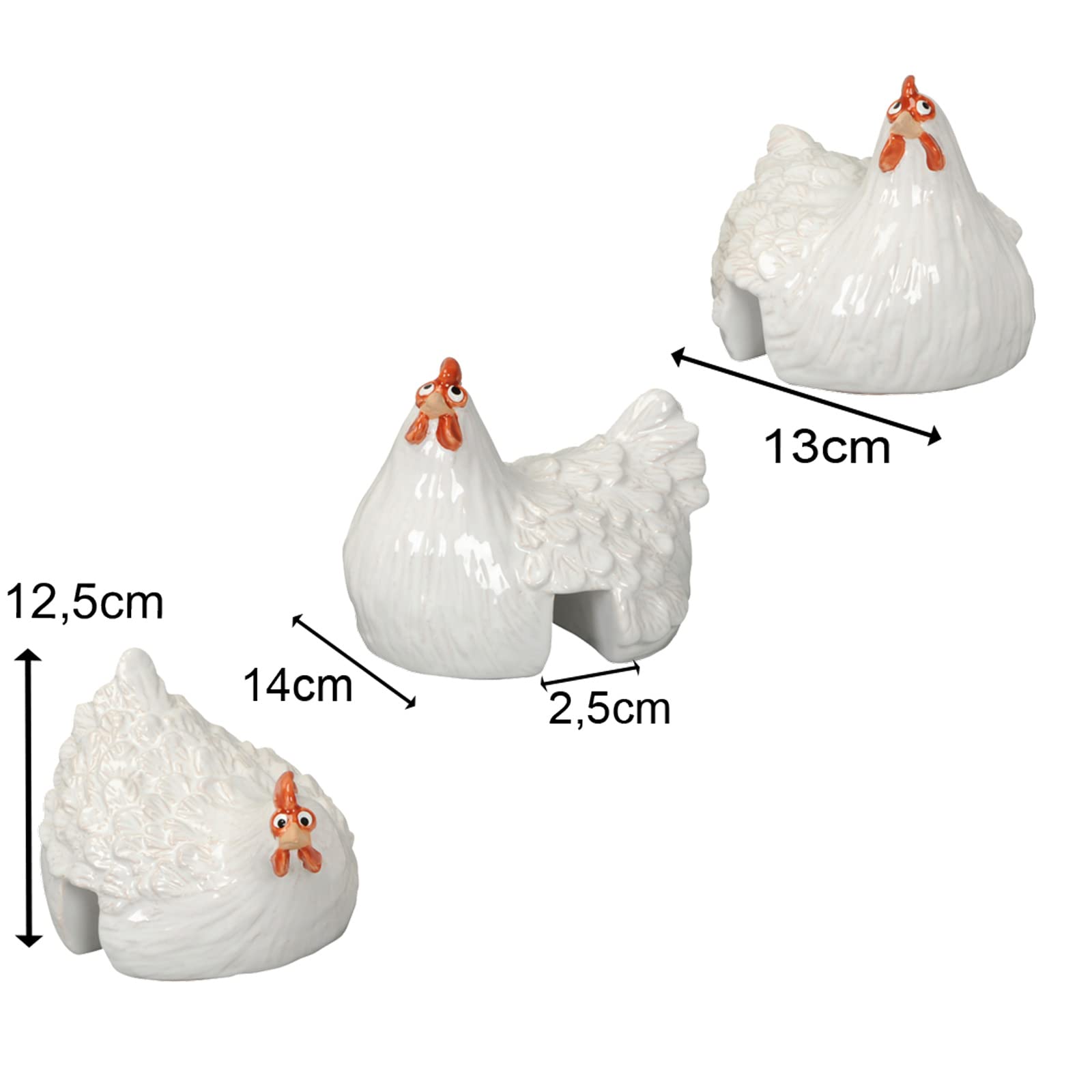 Hühner Deko 3er Set Weiß 🤍 Keramik Gartenfiguren für Balkon Terrasse & Garten