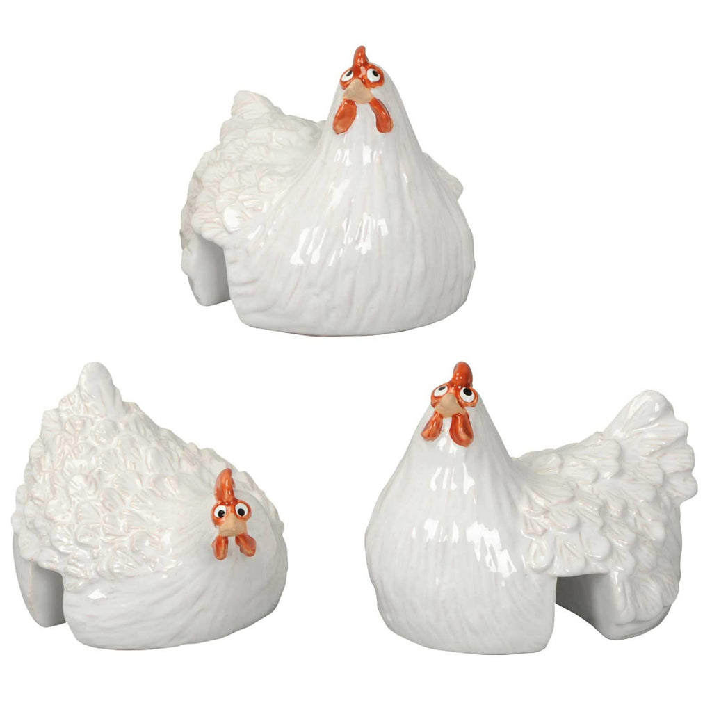 Hühner Deko 3er Set Weiß 🤍 Keramik Gartenfiguren für Balkon Terrasse & Garten