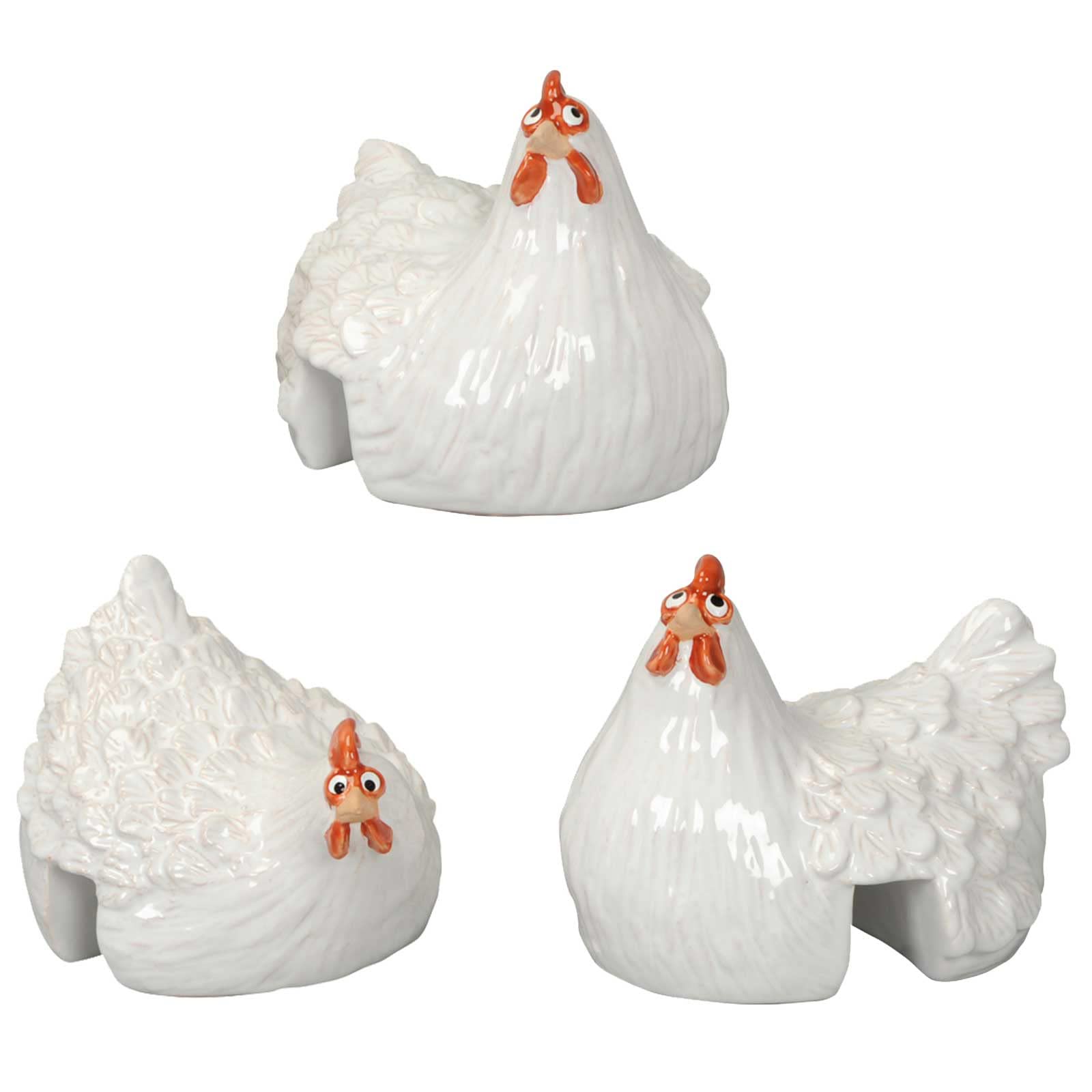 Hühner Deko 3er Set Weiß 🤍 Keramik Gartenfiguren für Balkon Terrasse & Garten
