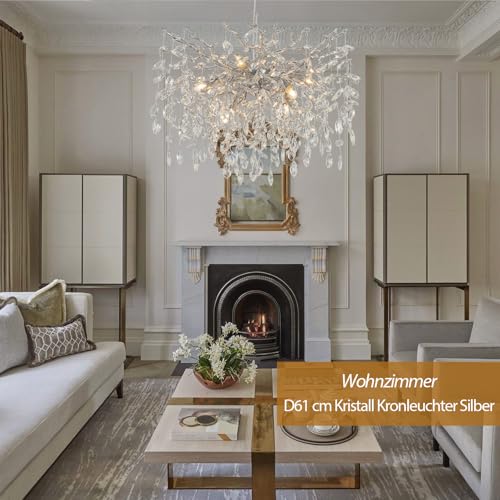 Luxus Kristall-Kronleuchter Silber – Elegante Pendelleuchte, Raindrop Design