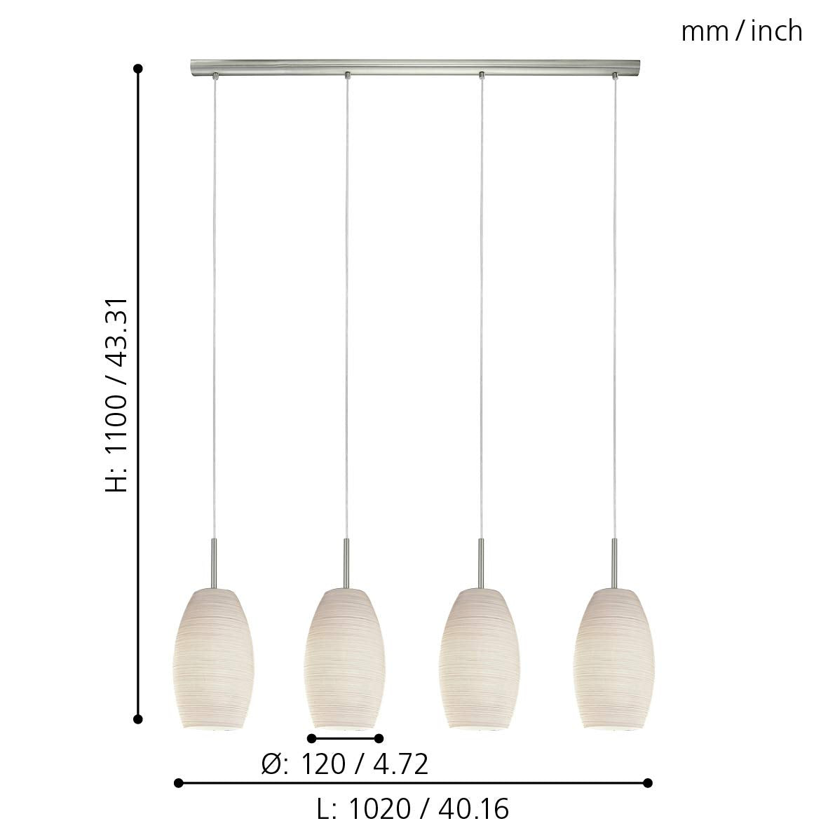 EGLO Batista Pendelleuchte 4-flammig E27 – Hängelampe aus Stahl Nickel matt mit Glas