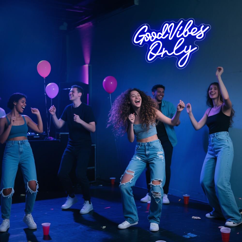 Good Vibes Neon Schild – LED Wanddeko für Schlafzimmer, Gaming Zimmer & Wohnzimmer