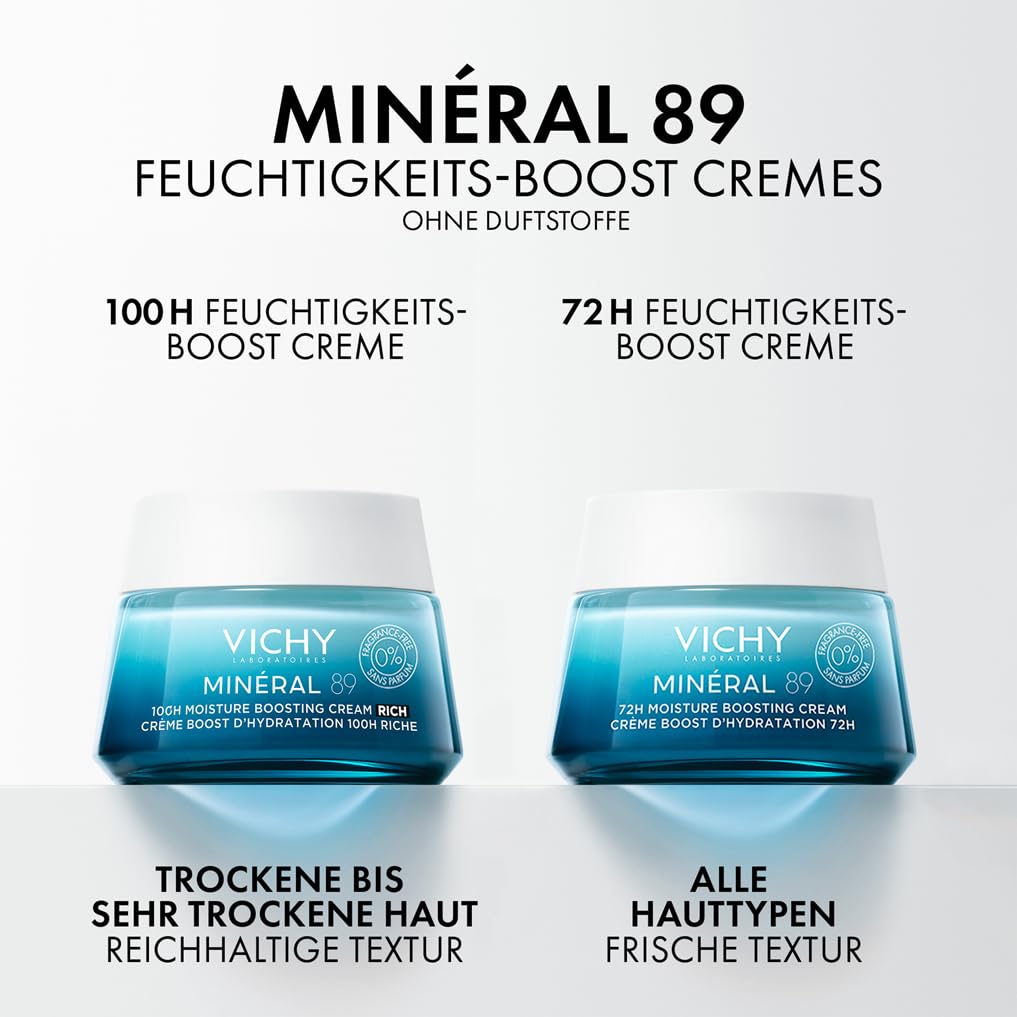VICHY Minéral 89 Boost Creme – Feuchtigkeitspflege für normale Haut, 72h Hydration, mit Hyaluron & Mineralien, 50 ml