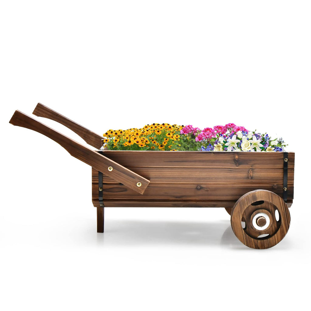 Blumenwagen Holz mit Rädern 🌿 Pflanzwagen für Garten Balkon Terrasse