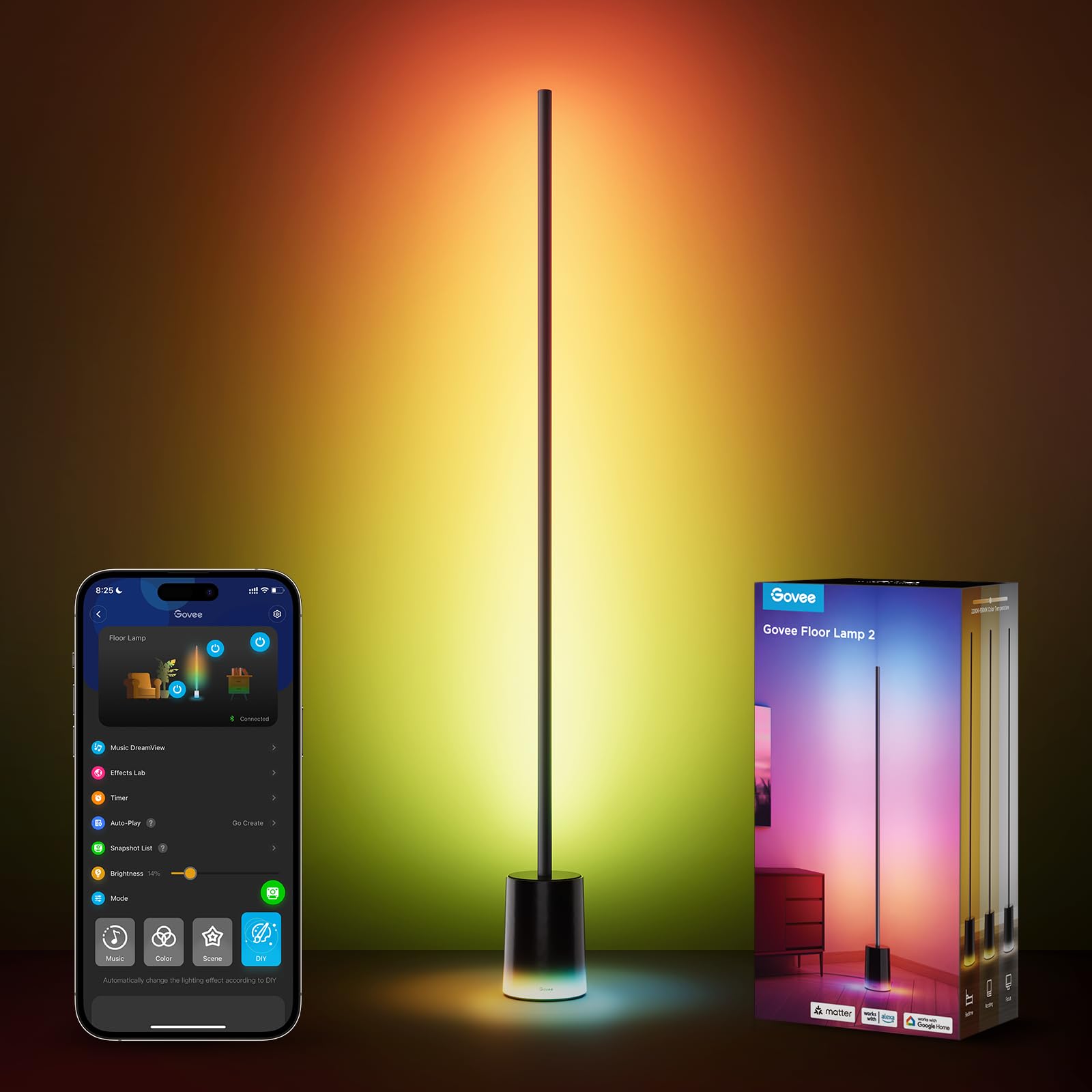 RGBIC LED Stehlampe 1725lm dimmbar – Smart Stehleuchte mit Matter & Musikmodus für Wohnzimmer