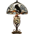 Bieye L30954 Tiffany Tischlampe mit Rabe – Handgefertigte Buntglas Designerleuchte