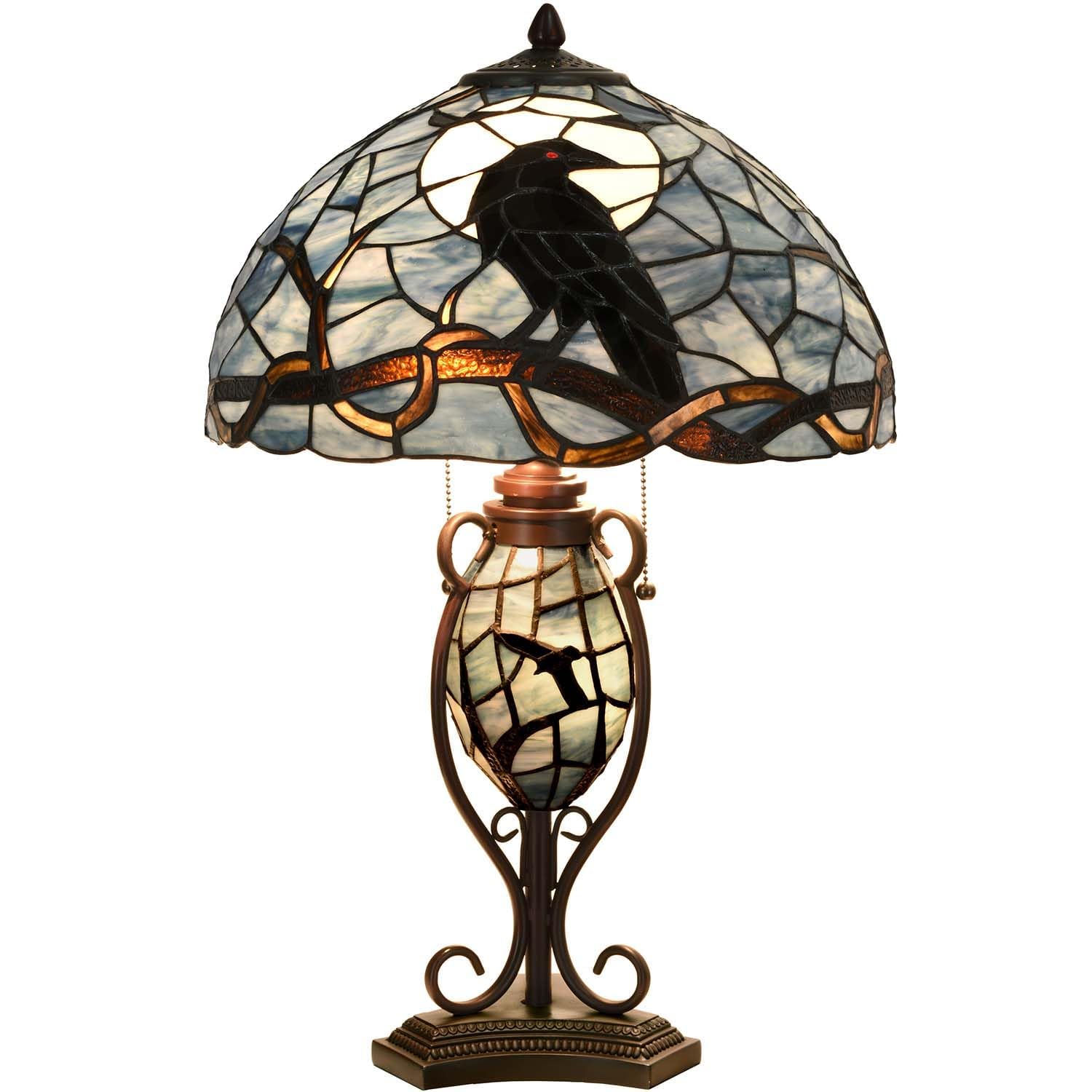 Bieye L30954 Tiffany Tischlampe mit Rabe – Handgefertigte Buntglas Designerleuchte