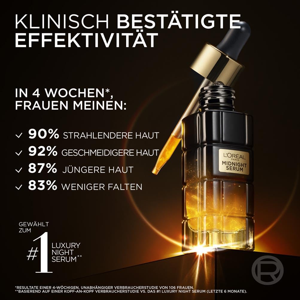 L’Oréal Paris Midnight Serum – Nachtserum für Regeneration, mit Antioxidantien & Vitamin E, gegen Falten, 30 ml