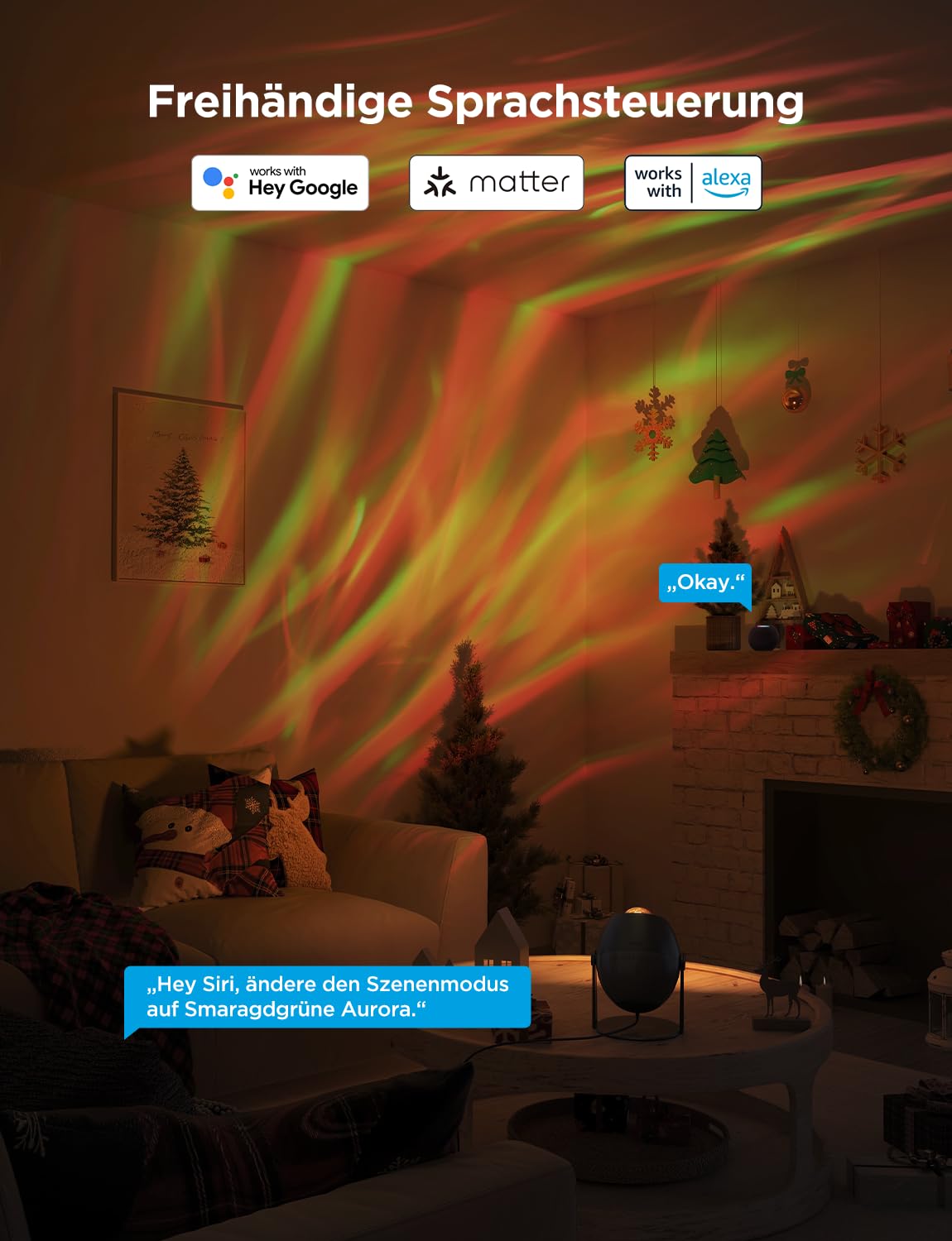 RGBW Sternenhimmel Projektor mit Alexa – Aurora Galaxy Lampe mit 52 Szenen für Schlafzimmer
