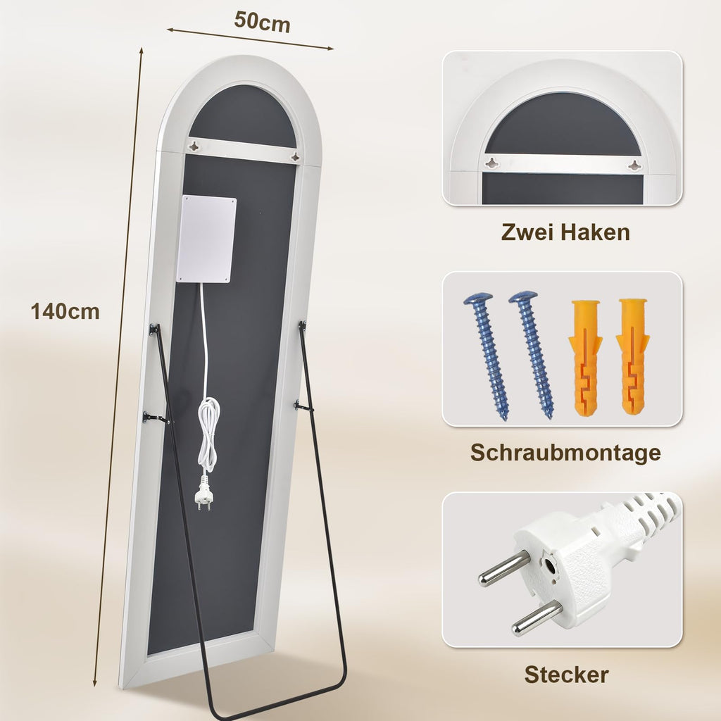 LED Ganzkörperspiegel mit Licht 141x50cm – Moderner Bogen Spiegel für Schlafzimmer