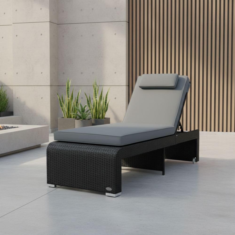 RS Trade XXL Sonnenliege Rattan bis 200 kg – extra hoch, Rollen, wetterfest