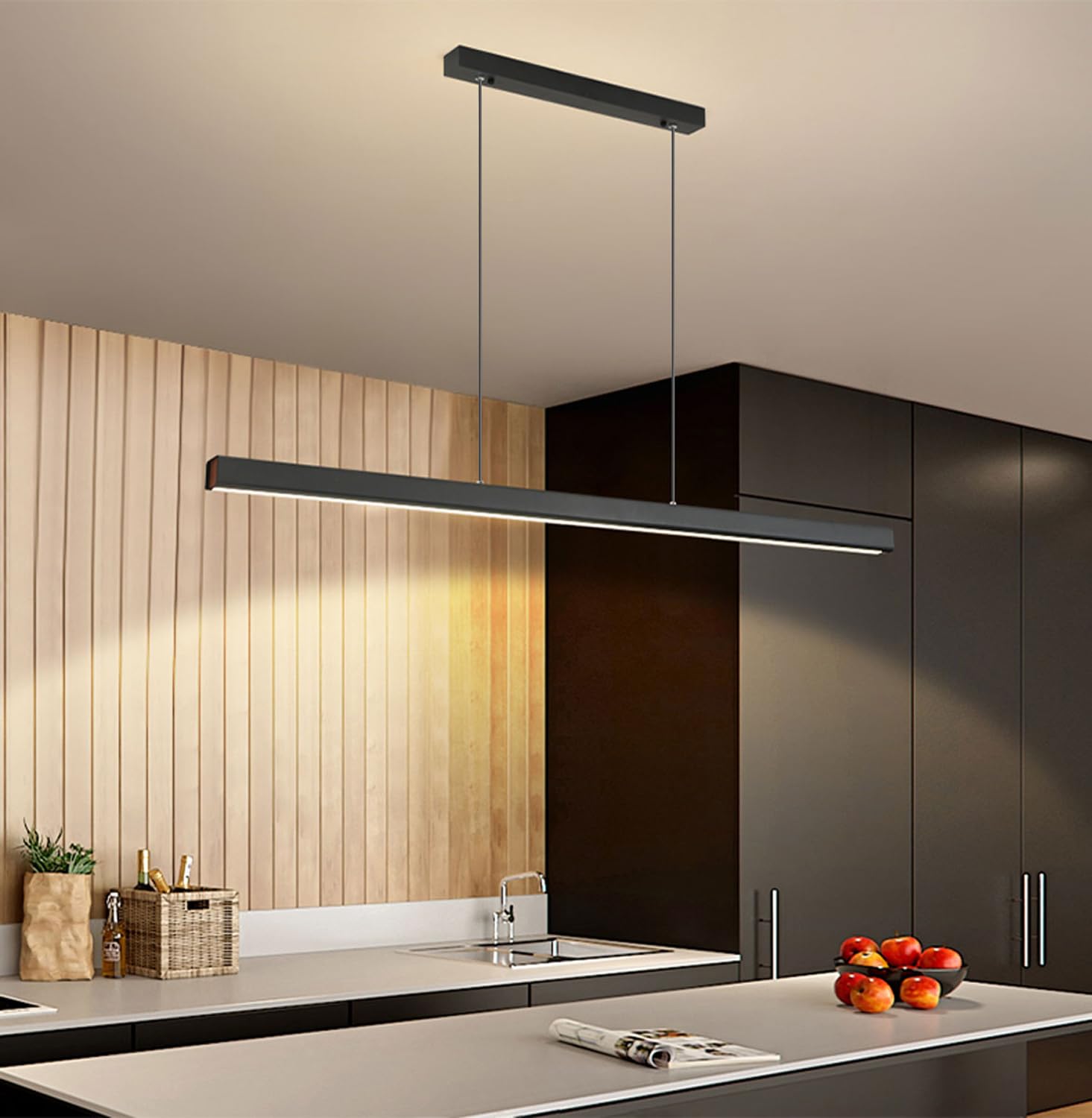 Moderne LED Pendelleuchte 100 cm dimmbar mit Fernbedienung – Hängelampe für Esstisch schwarz