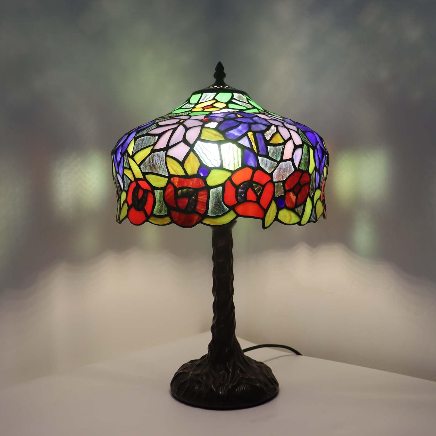 Bieye L30995 Tiffany Tischlampe mit Wisteria-Blumen – Handgefertigte Buntglasleuchte
