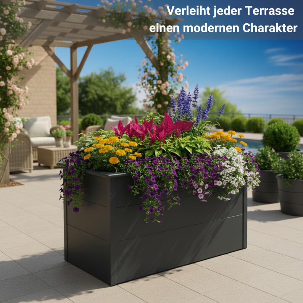 Novaterra Premium Hochbeet Metall Anthrazit 100×50×77 cm – Hochbeet für Garten Kräuter & Blumen