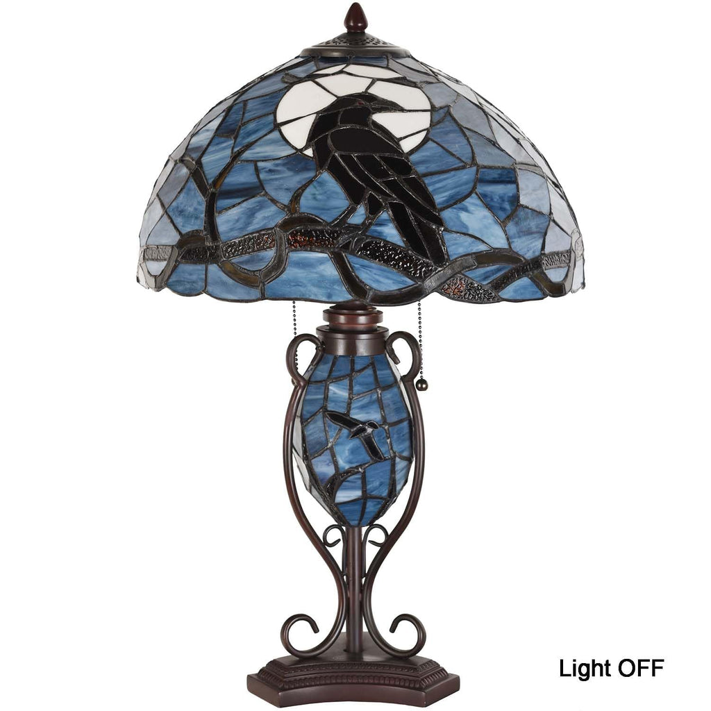 Bieye L30954 Tiffany Tischlampe mit Rabe – Handgefertigte Buntglas Designerleuchte