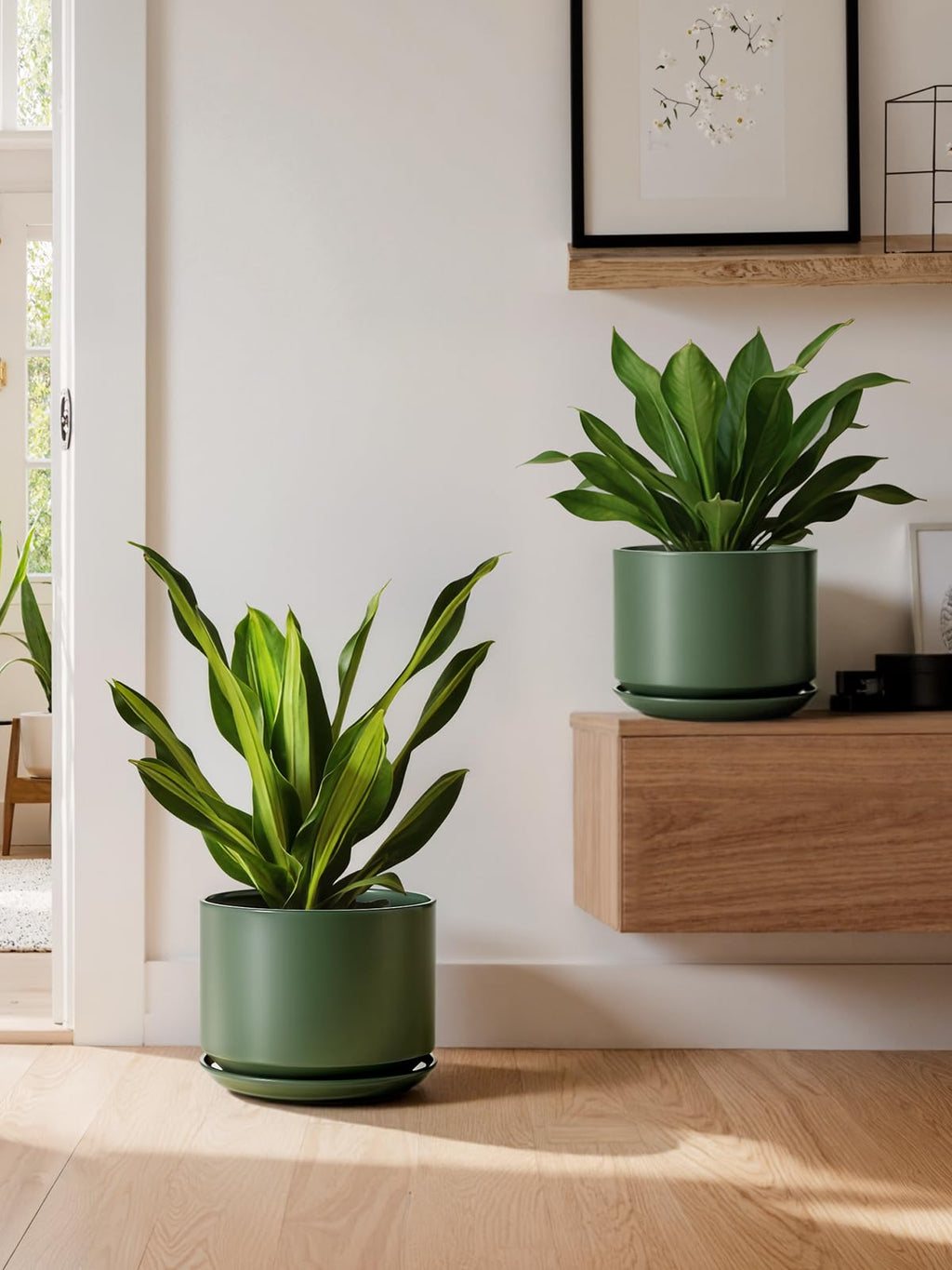 LE TAUCI Keramik Blumentopf 20cm mit Untersetzer – Grün, Zimmerpflanzen