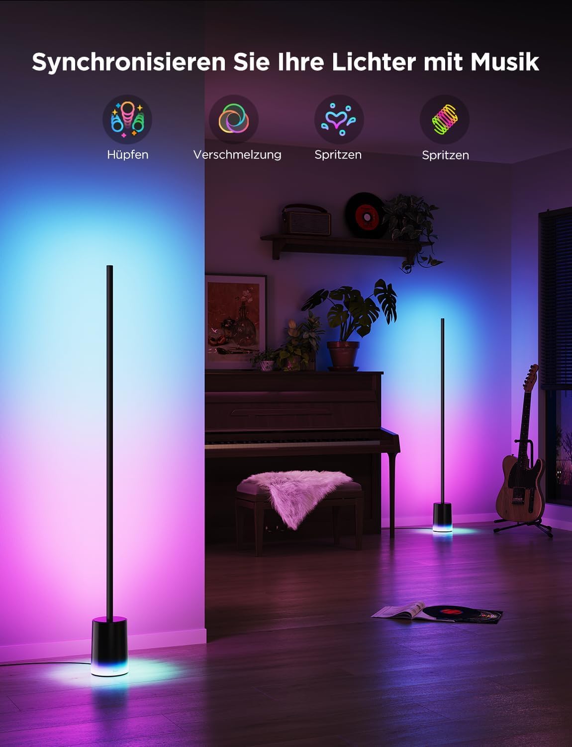 RGBIC LED Stehlampe 1725lm dimmbar – Smart Stehleuchte mit Matter & Musikmodus für Wohnzimmer