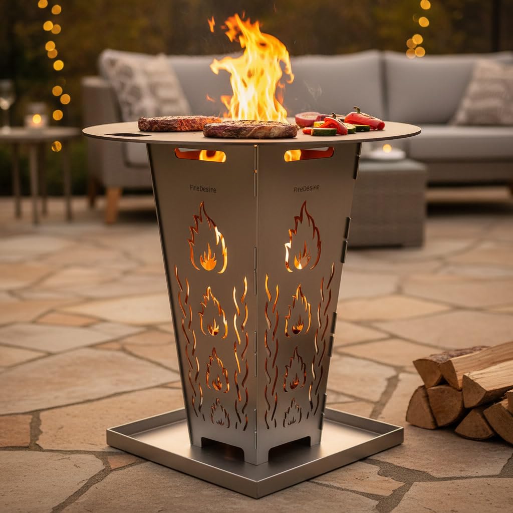Feuerkorb 80cm mit Grillplatte &amp; Ascheschale – 2-in-1 Feuerschale