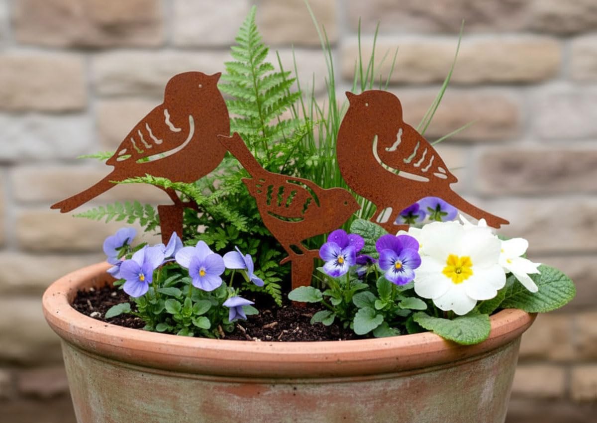 LB H&F Lilienburg 3er Set Vögel Roststecker Vogel Gartenstecker Rost Metall Dekofigur Spatzen (Vogel Set)