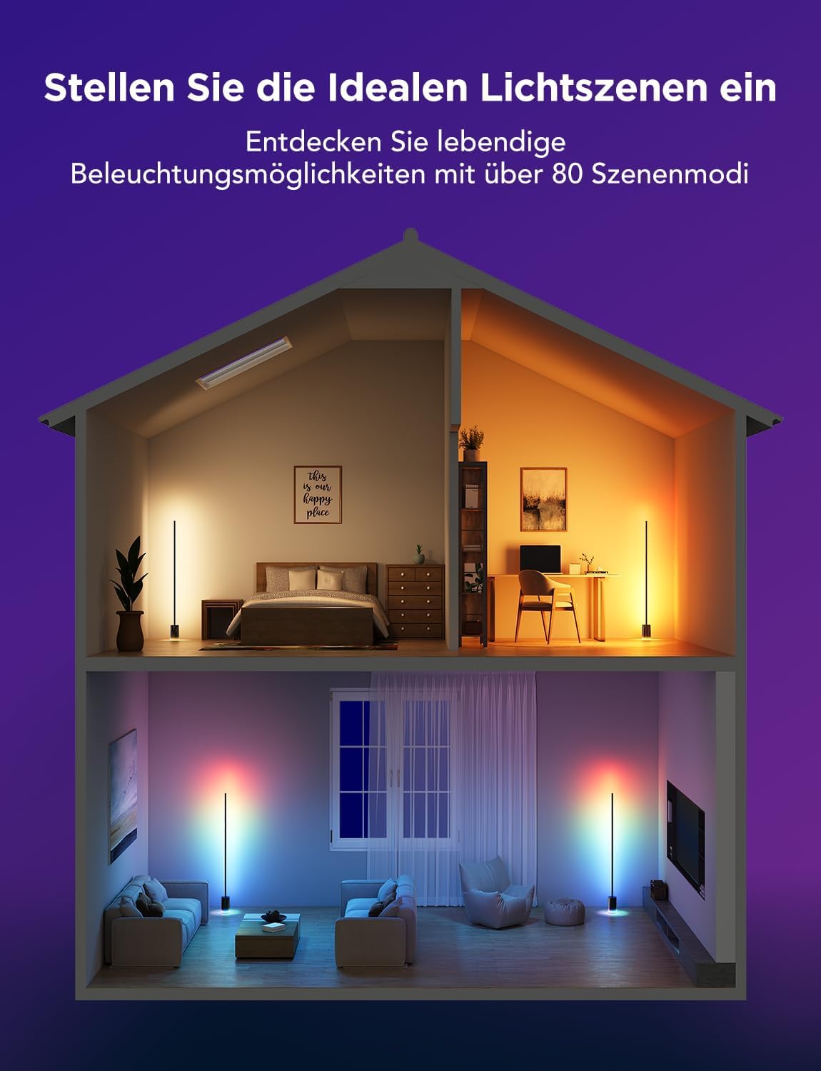 RGBIC LED Stehlampe 1725lm dimmbar – Smart Stehleuchte mit Matter & Musikmodus für Wohnzimmer