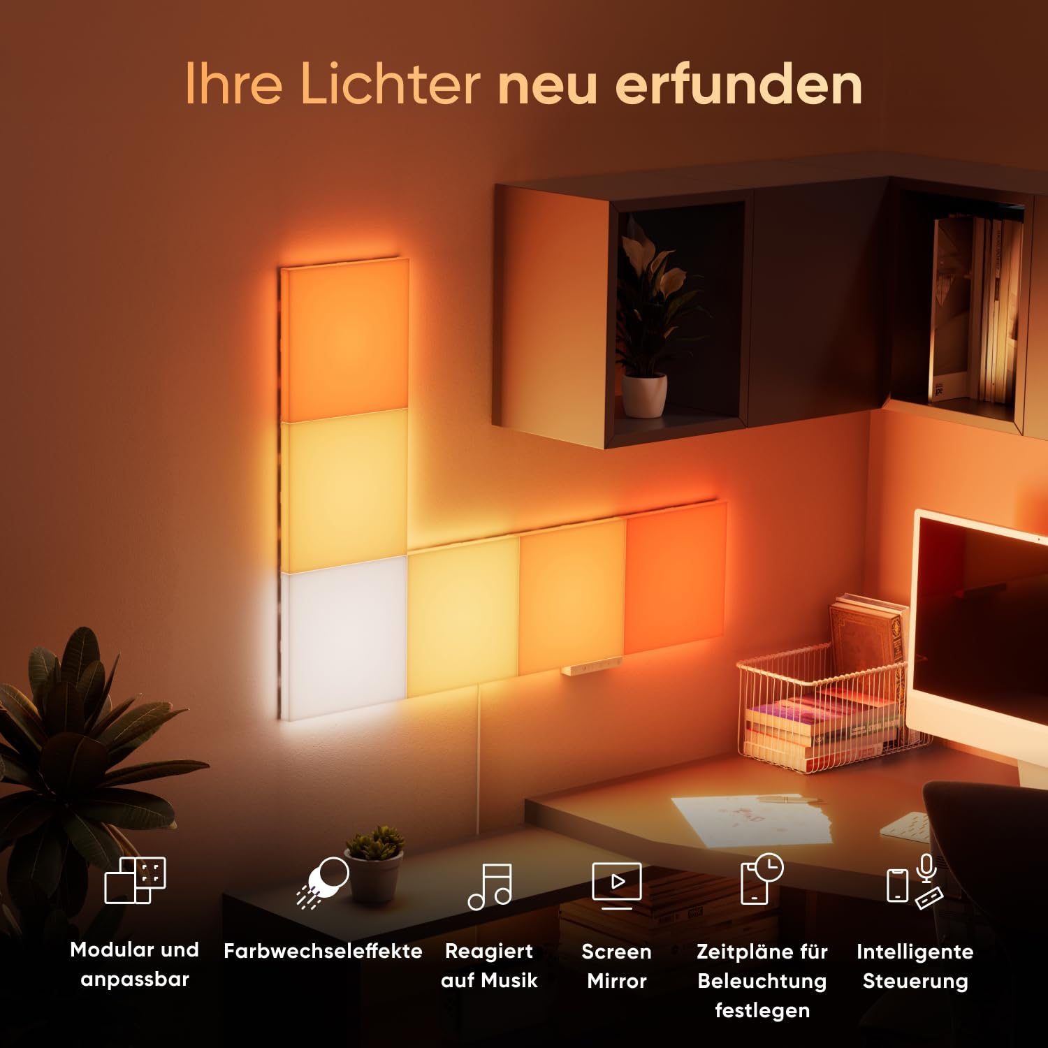 Nanoleaf Blocks Starter Kit – Smarte RGBW LED Wandpaneele, 6 quadratische Lichtpanels