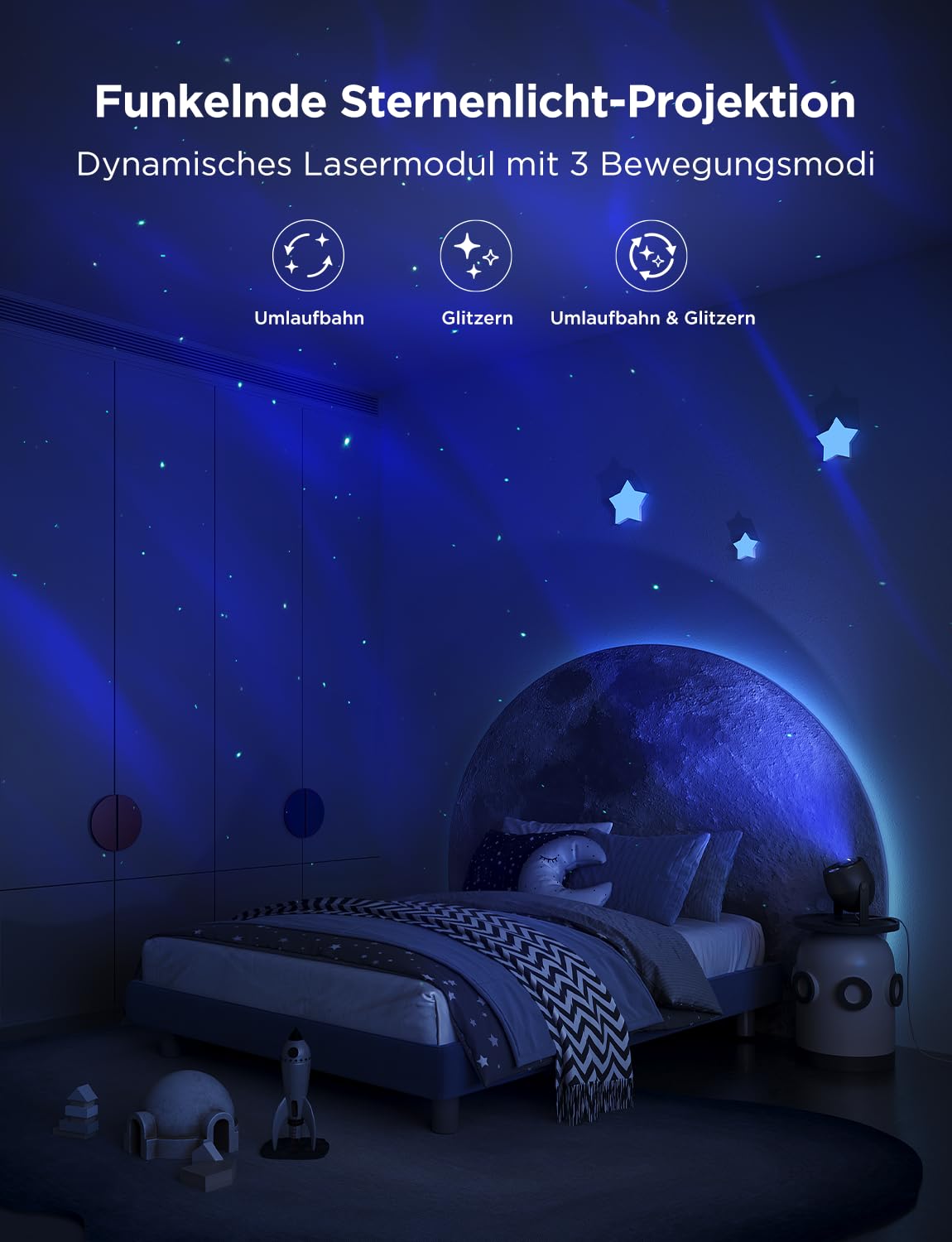 RGBW Sternenhimmel Projektor mit Alexa – Aurora Galaxy Lampe mit 52 Szenen für Schlafzimmer