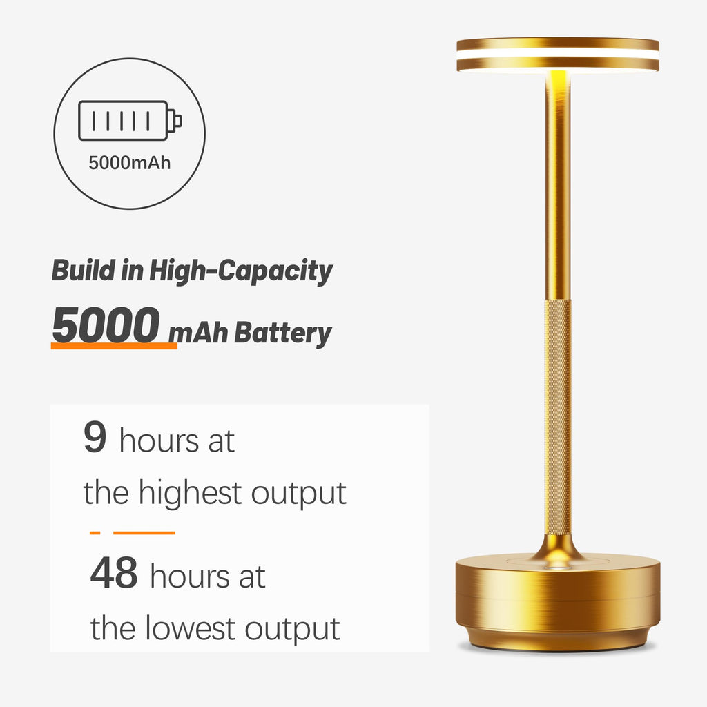 Hapfish LED Tischlampe Kabellos – Akku 5000mAh Touch Tischleuchte Dimmbar Gold