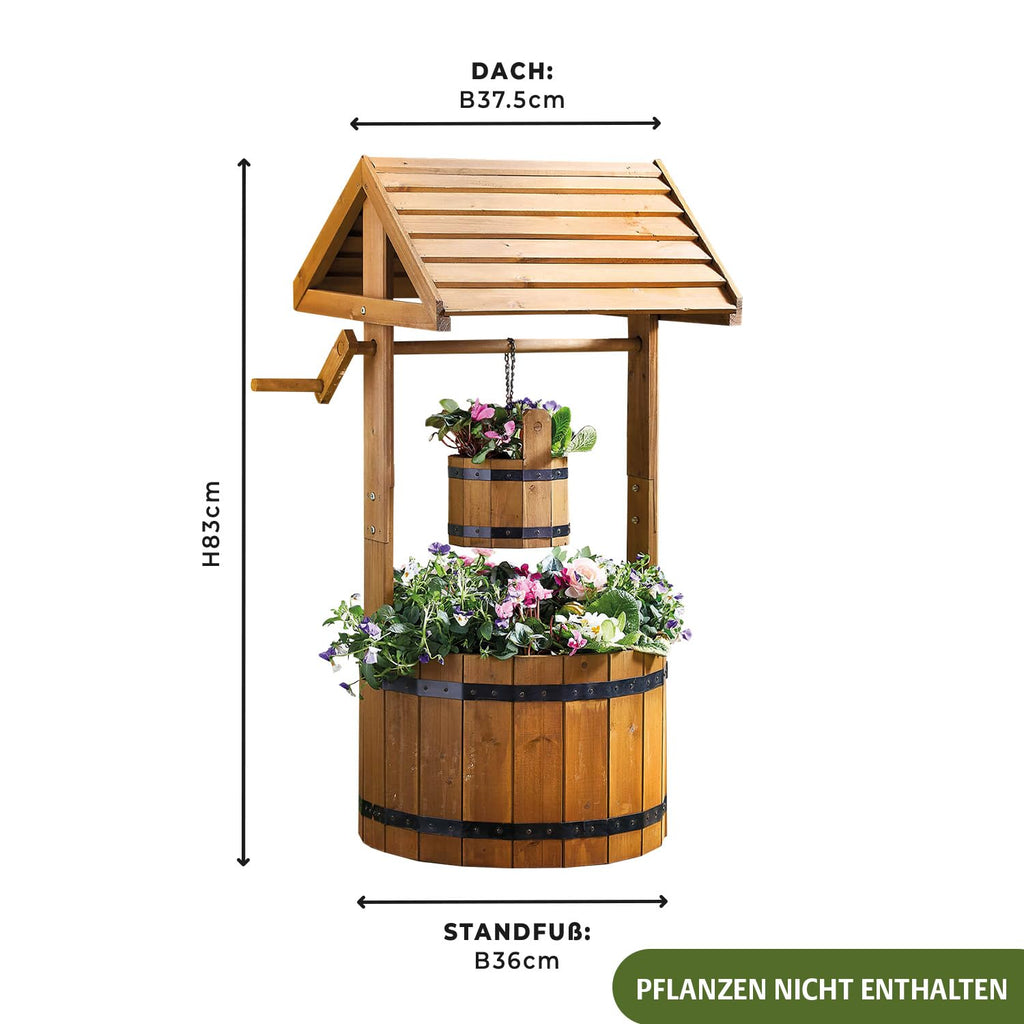 Wunschbrunnen Pflanztopf Holz 🌿 Dekorative Gartendeko für Balkon & Terrasse