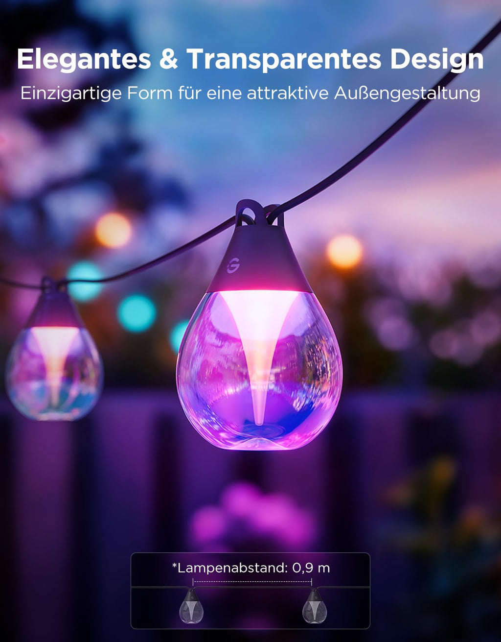 LED Garten Lichterkette 15m – RGB Außenbeleuchtung für Balkon, Terrasse & Garten