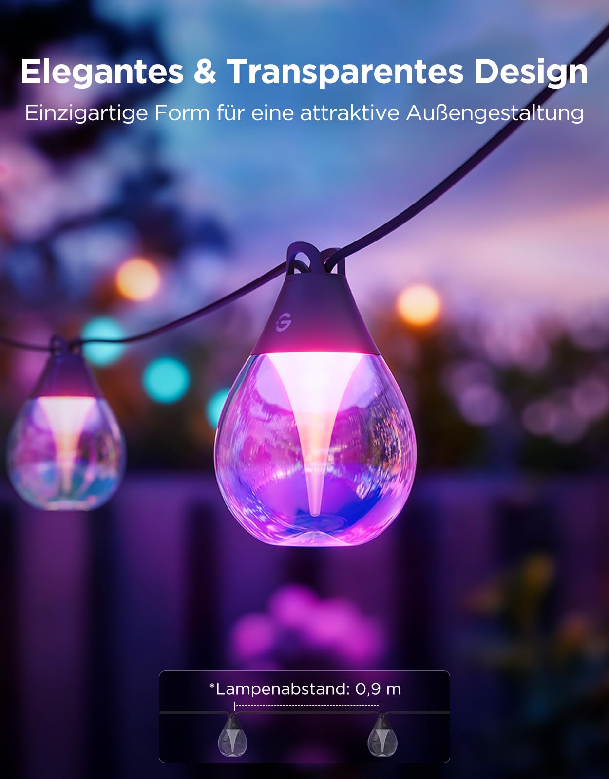 LED Garten Lichterkette 15m – RGB Außenbeleuchtung für Balkon, Terrasse & Garten