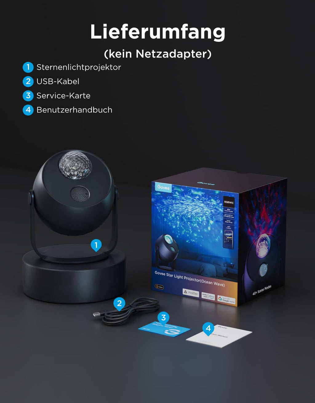 Sternenhimmel Projektor Ozeanwelle – Smart Nachtlicht mit 40 Szenen & White Noise für Schlafzimmer