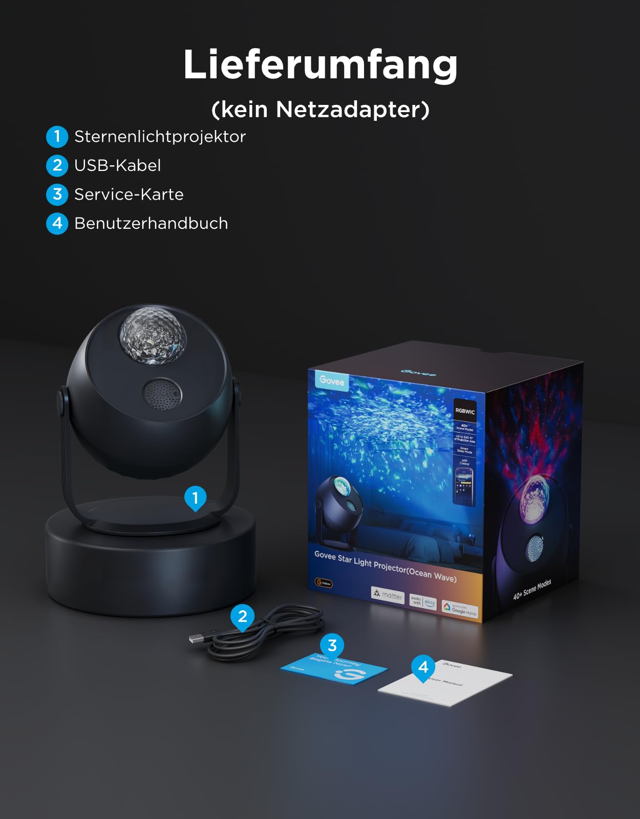 Sternenhimmel Projektor Ozeanwelle – Smart Nachtlicht mit 40 Szenen & White Noise für Schlafzimmer