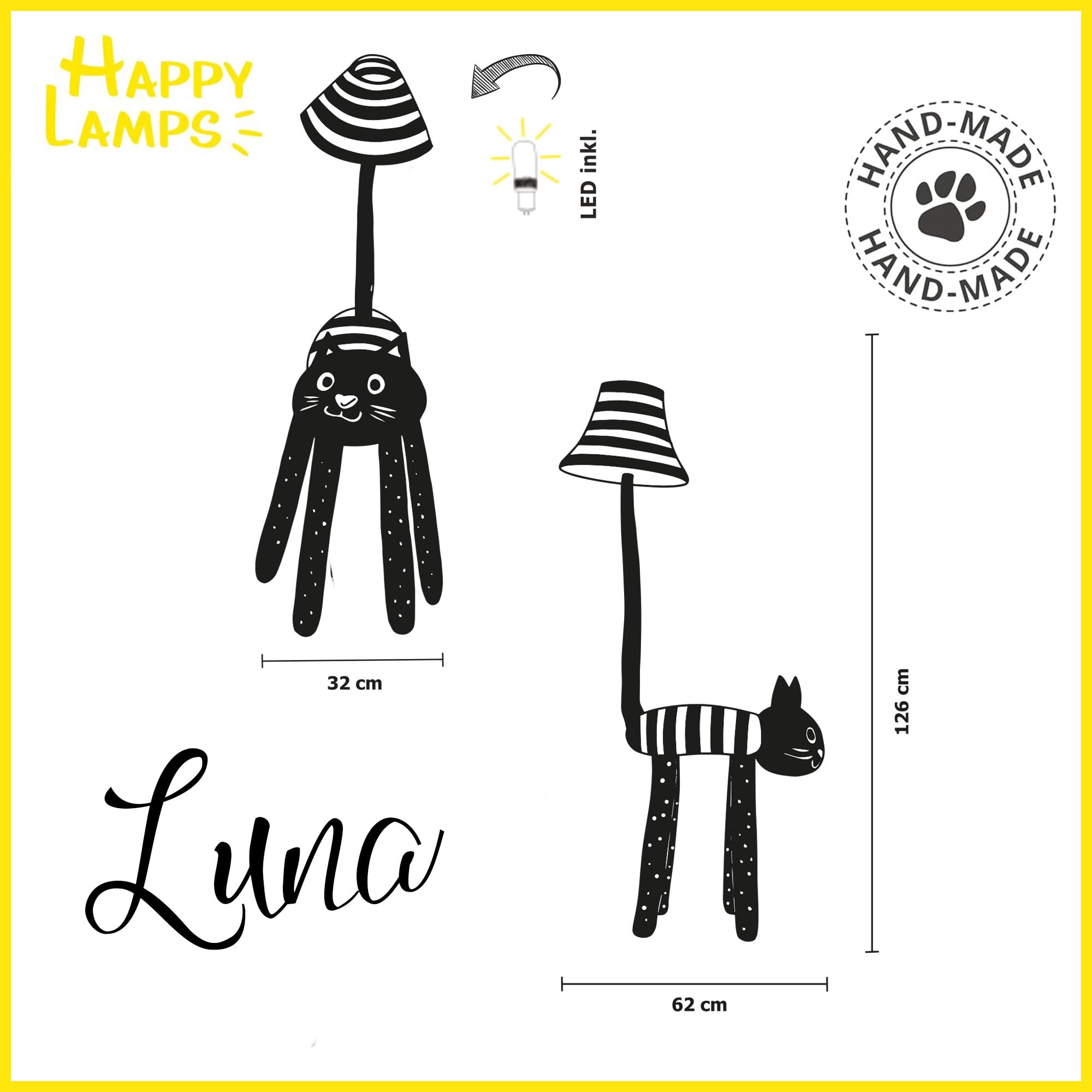 Happy Lamps Luna LED Stehlampe Kinderzimmer | Katze in Handarbeit