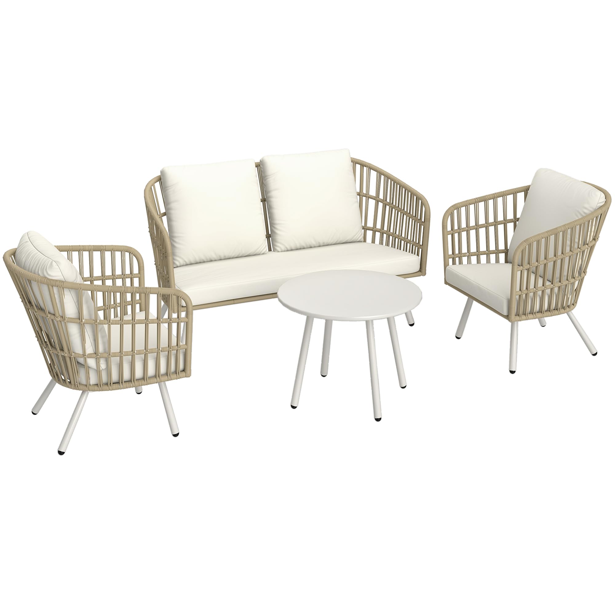 Outsunny Polyrattan Gartenmöbel Set – Lounge Set mit Sofa & Tisch, wetterfest