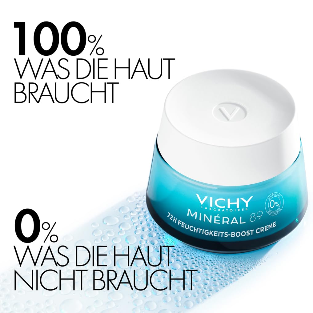 VICHY Minéral 89 Boost Creme – Feuchtigkeitspflege für normale Haut, 72h Hydration, mit Hyaluron & Mineralien, 50 ml