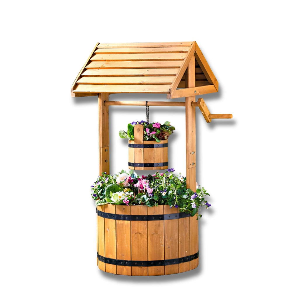 Wunschbrunnen Pflanztopf Holz 🌿 Dekorative Gartendeko für Balkon & Terrasse