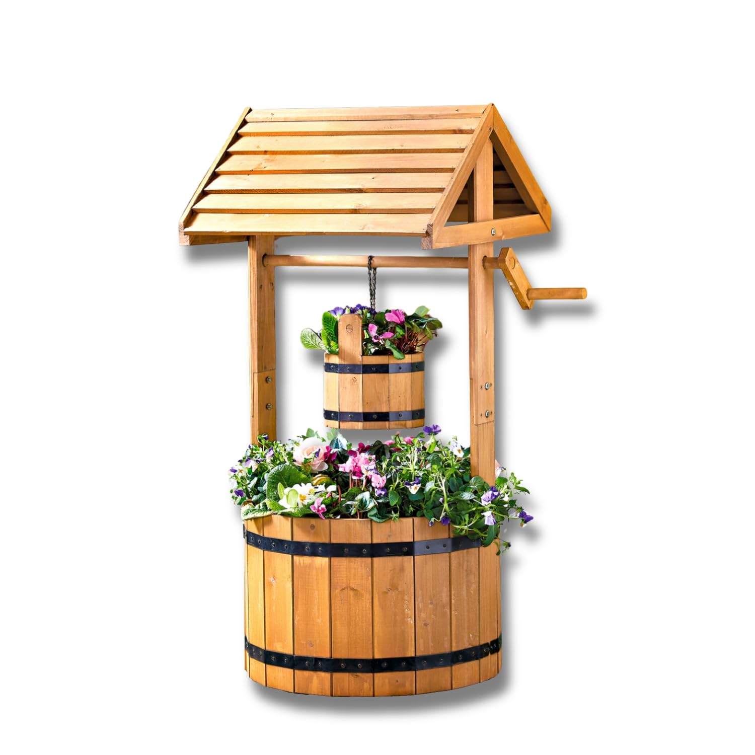 Wunschbrunnen Pflanztopf Holz 🌿 Dekorative Gartendeko für Balkon & Terrasse