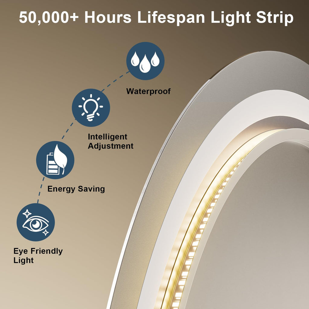 LED Badspiegel rund 60 cm mit Beleuchtung – dimmbar, Antibeschlag & 3 Farbtemperaturen