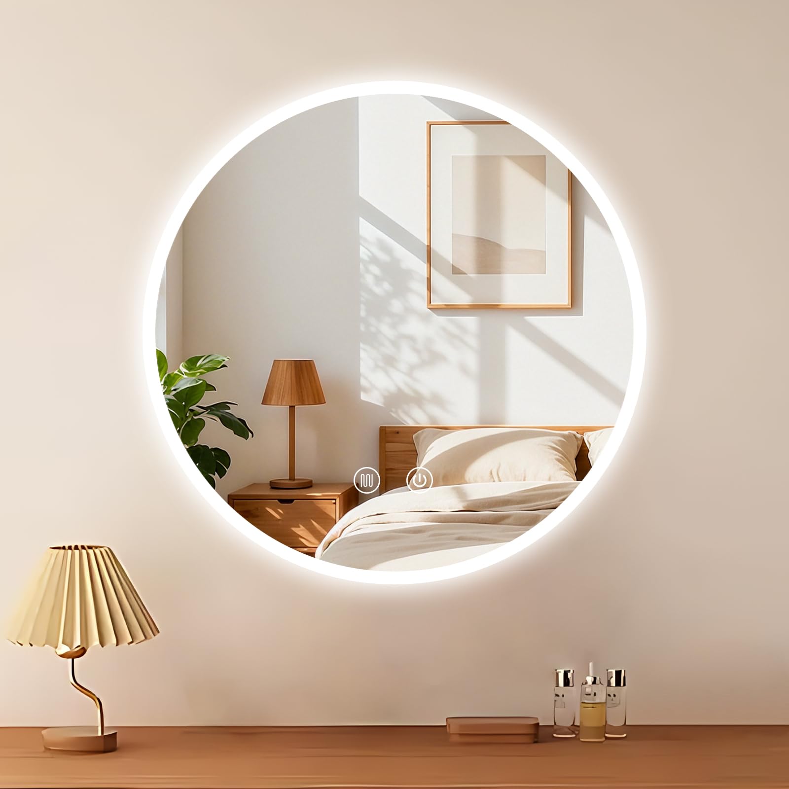 LED Badspiegel rund 60 cm mit Beleuchtung – dimmbar, Antibeschlag & 3 Farbtemperaturen