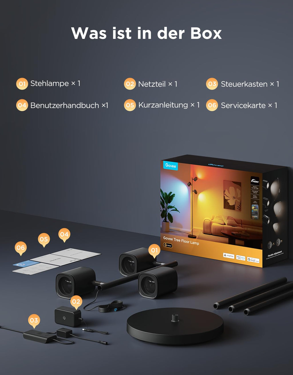 RGBWW LED Stehlampe 1500lm dimmbar – Smart Stehleuchte mit Alexa, Musik Sync für Wohnzimmer