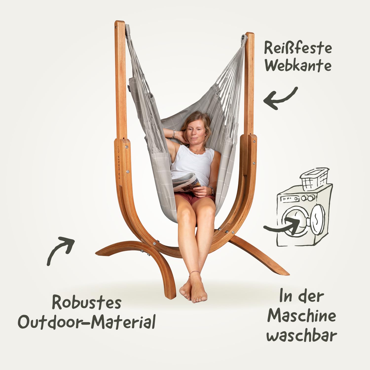 LA SIESTA Hängesessel Udine mit Ständer – Outdoor, wetterfest, FSC-Eukalyptus