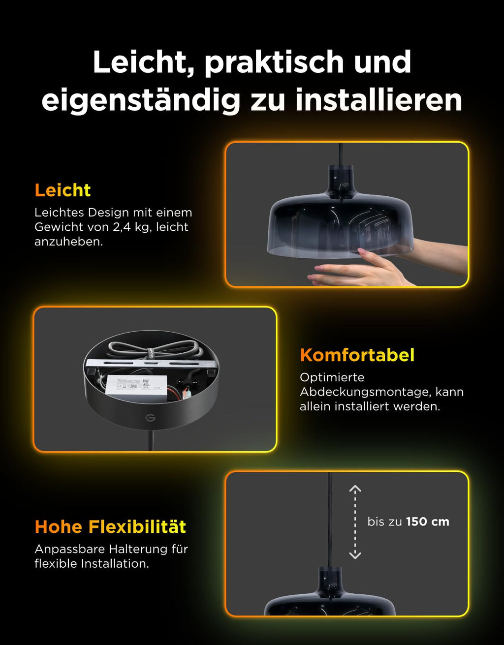 Smart RGBIC Pendelleuchte dimmbar – Moderne LED Hängelampe mit Weißlicht für Esstisch & Küche