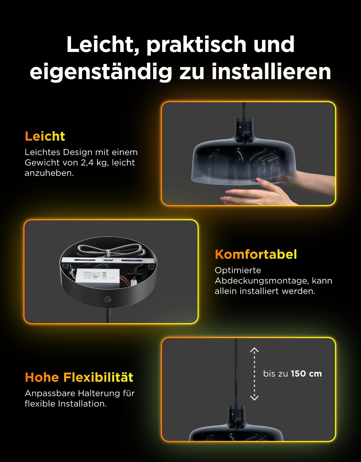 Smart RGBIC Pendelleuchte dimmbar – Moderne LED Hängelampe mit Weißlicht für Esstisch & Küche