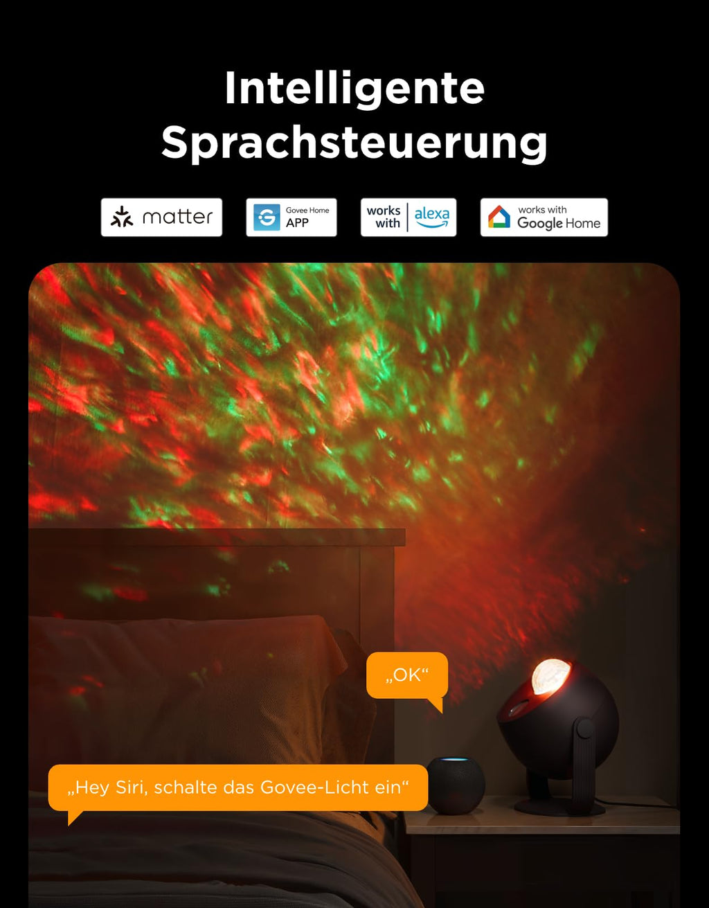 Sternenhimmel Projektor Ozeanwelle – Smart Nachtlicht mit 40 Szenen & White Noise für Schlafzimmer