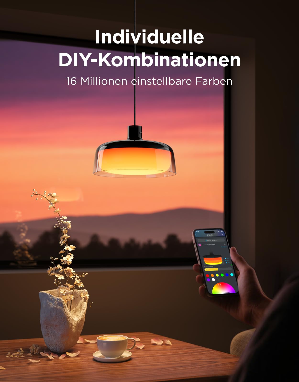 Smart RGBIC Pendelleuchte dimmbar – Moderne LED Hängelampe mit Weißlicht für Esstisch & Küche